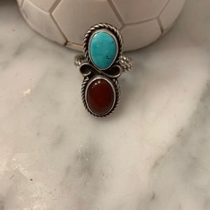 Sterling silver turquoise ring with aunthentic turquoise and carnelian stones.